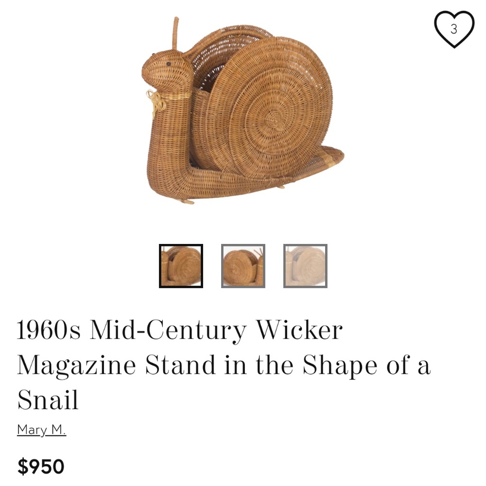 Mid Century Wicker Snail magazine stand